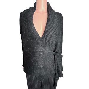 French Connection Wide Shawl Waterfall Marled Knit Cardigan Tie Front Preppy Med
